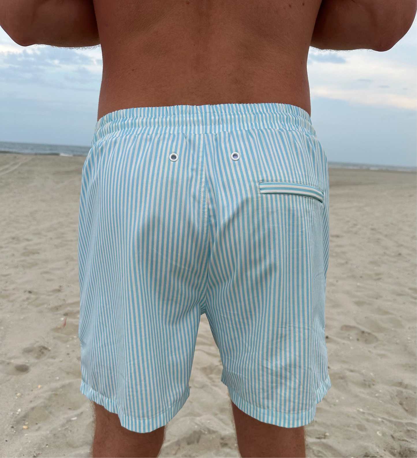 Men's Blue Striped Swim Trunks