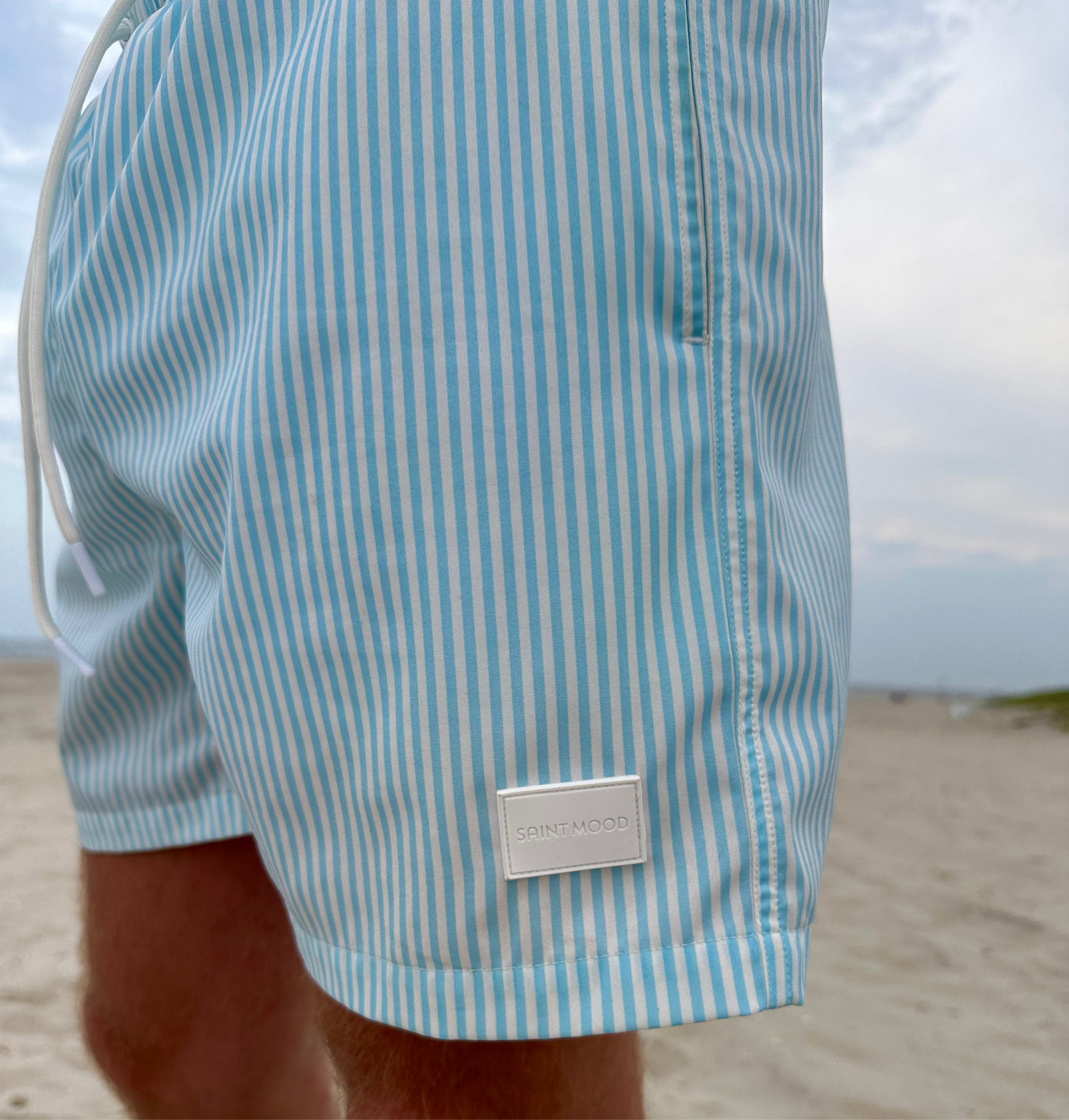 Men's Blue Striped Swim Trunks