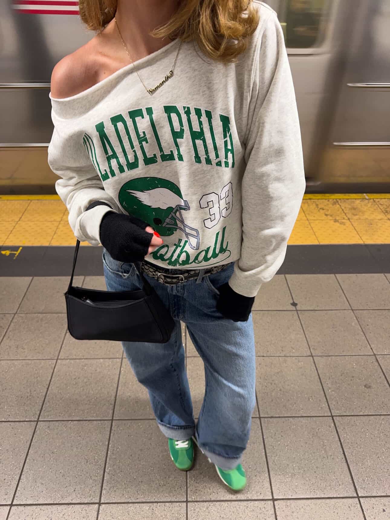 Vintage Philadelphia Football Off the Shoulder Sweatshirt