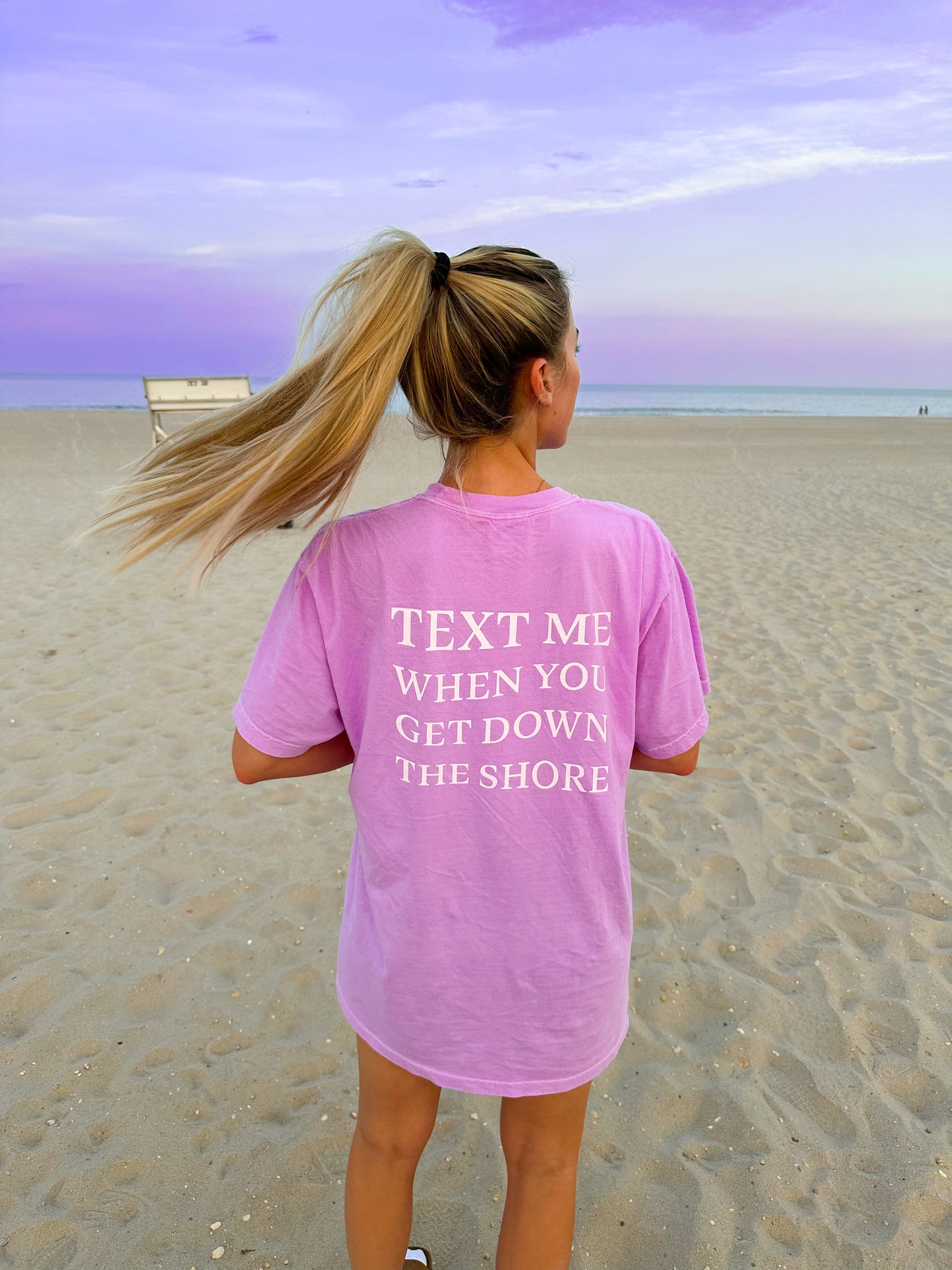"Text Me When You Get Down The Shore" T-Shirt in Neon Violet
