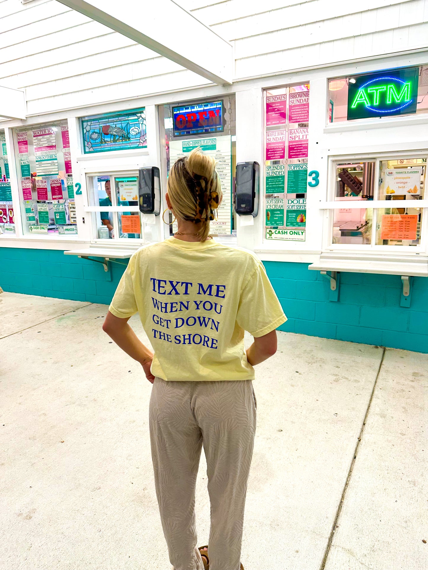 "Text Me When You Get Down The Shore" T-Shirt in Banana