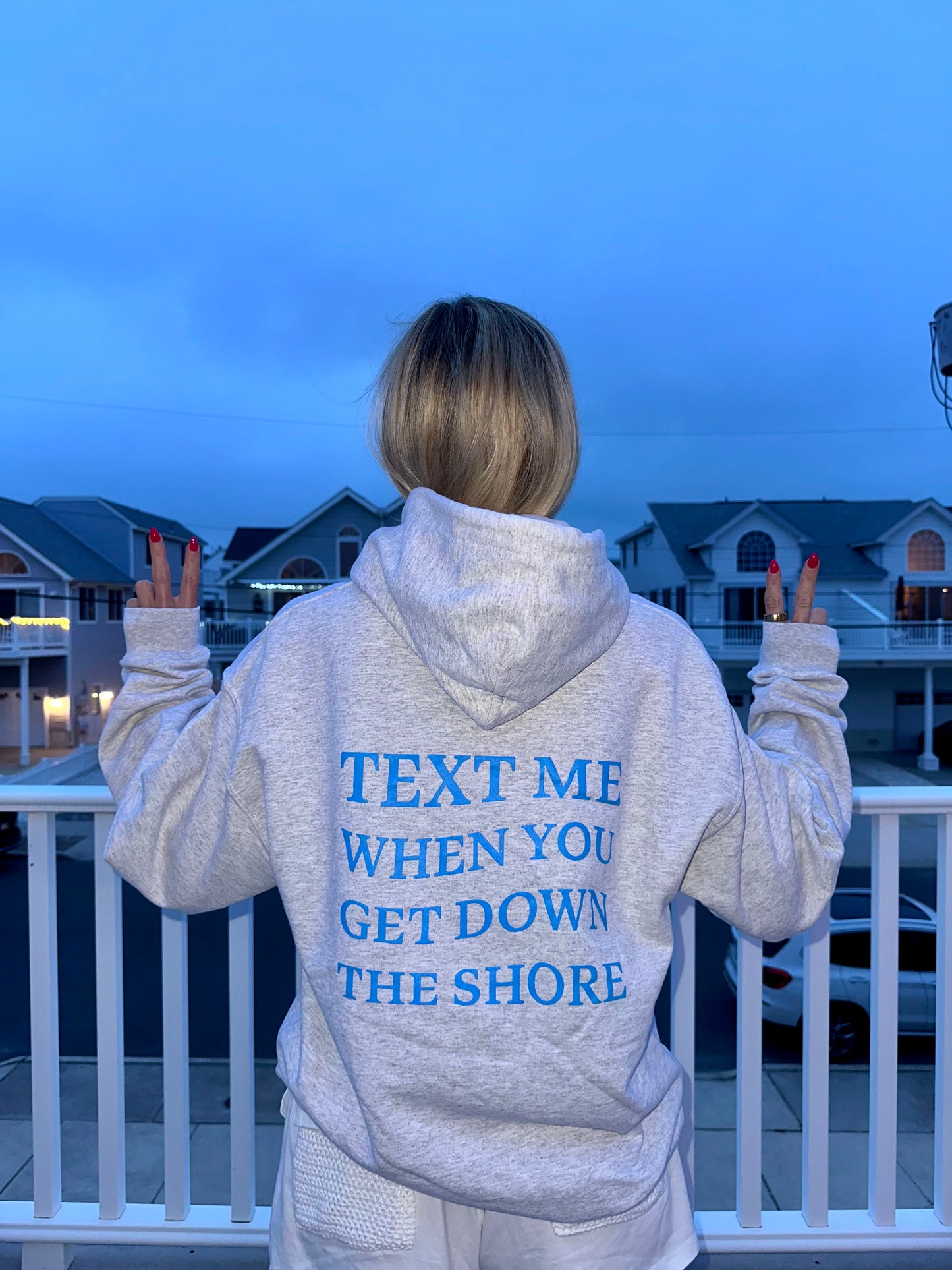 "Text Me When You Get Down The Shore" Hoodie in Ash Grey