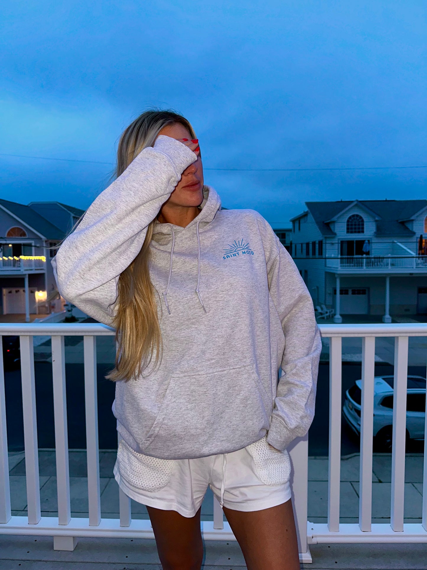 "Text Me When You Get Down The Shore" Hoodie in Ash Grey